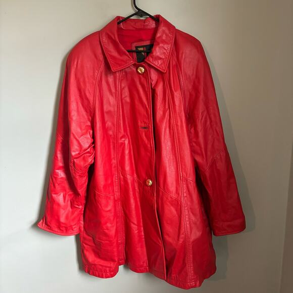 Komitor Vintage Red Leather Button Down Collard Jacket - Picture 1 of 6